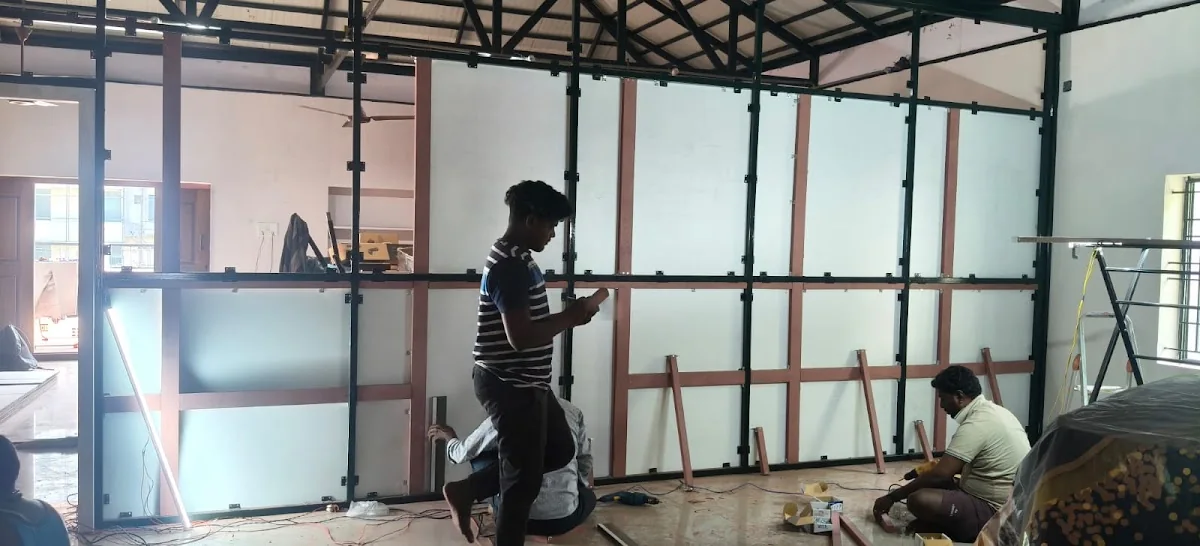 Partition framing during the gym renovation